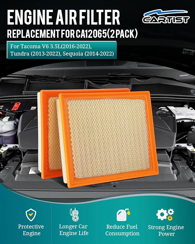 Cartist 2-Pack Engine Air Filter Custom Fit for Toyota Tacoma V6 2016-2021, Tundra 2013-2021, Sequoia 2014-2021 Automotive Air Filters Replacement for CA11895 Car Accessories