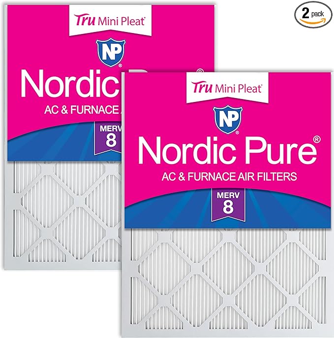 Nordic Pure 20x25x1 (Actual Size: 19 1/2 x 24 1/2 x 3/4) Tru Mini Pleat MERV 8 AC Furnace Air Filters - 2.5X More Media for Longer-Lasting, High-Efficiency Filtration - 2 Pack