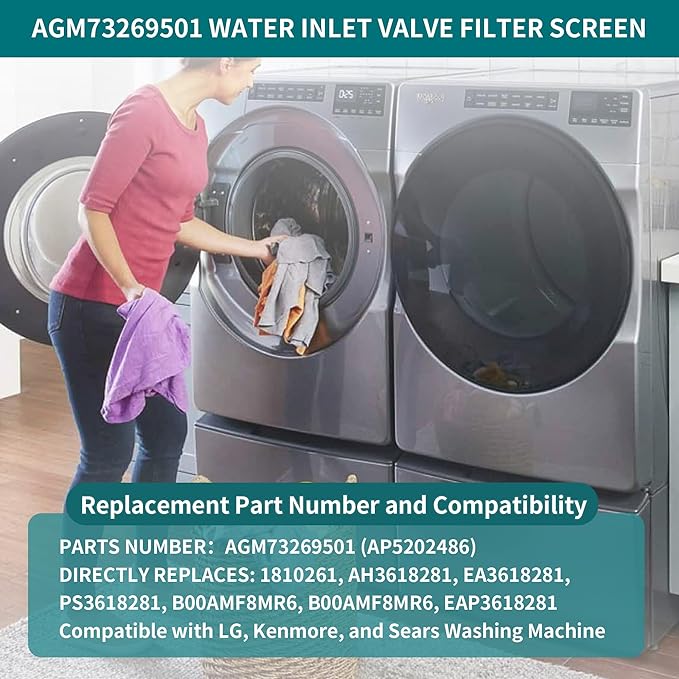 8-Pack AGM73269501 Washer Water Inlet Valve Filter Screen Replacement for LG and Kenmore Washing Machines, Water Hose Inline Filter Replaces AP5202486, 1810261, PS3618281, EAP3618281