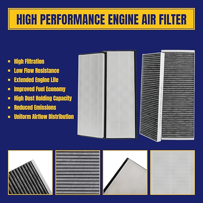 Air Filter for Tesla Model Y 20-24 Cabin Air Filter Replace 1658375-00-A 1658376-00-A Air Intake Filter with Activated Carbon, 4 Pack, Not Fit for Tesla Model Y Long Range RWD 2021