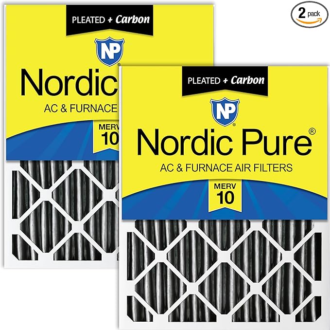 Nordic Pure 20x24x4 (Actual Size: 19 3/8 x 23 3/8 x 3 5/8) Furnace Air Filters MERV 10 Plus Carbon 2 Pack