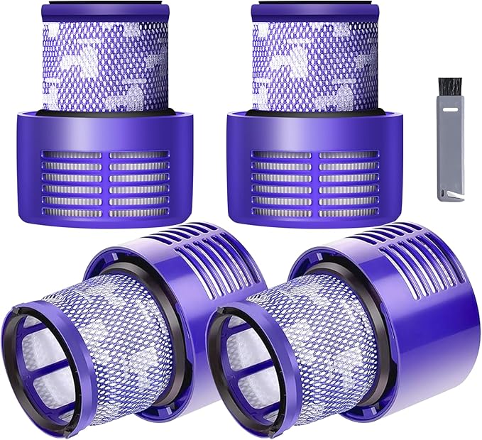 Keluke V10 Filter Replacement Compatible with Dyson V10 Cyclone Series, V10 Absolute, V10 Animal, V10 Total Clean, Replace Part No. 969082-01,4 Pack Filters and 1 Clean Brush