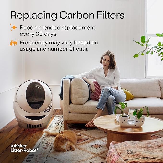 Litter-Robot 3 Carbon Filters by Whisker, 6-Pack - Litter Box Filter, Designed for Litter-Robot, Absorbs Odors & Controls Moisture for Cleaner Smelling Home
