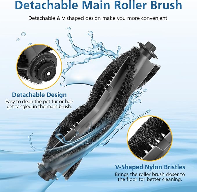 Airrobo P20 Robot Vacuum Cleaner Replacement Parts - 1 Main Brush, 6 HEPA Filters & Sponge, 6 Side Brushes, 1 Cleaning Brush (14 Pack)