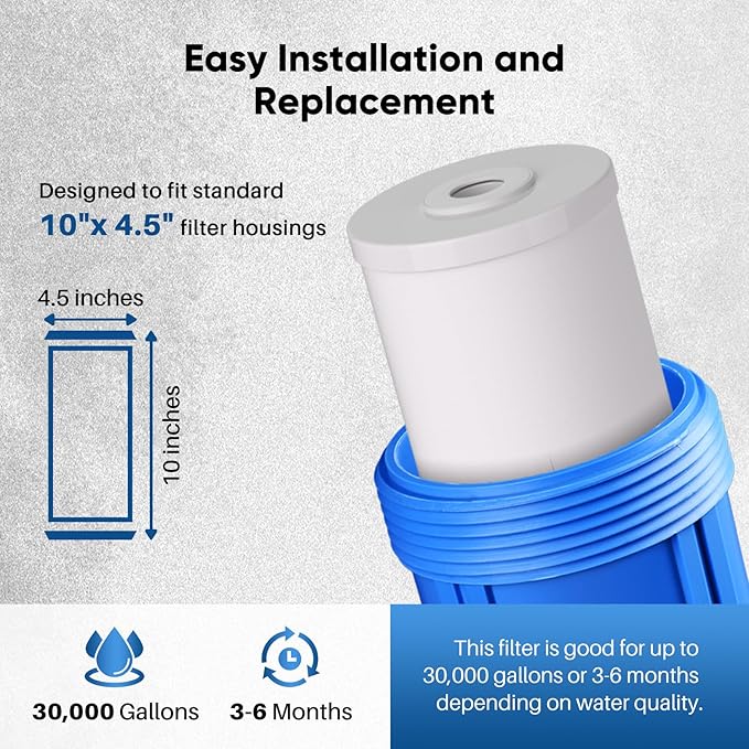 PUREPLUS 5 Micron 10" x 4.5" Whole House PP Sediment Resin Composite Water Softener Filter Cartridge for GE FXHTC,GXWH40L,GXWH35F,GNWH38S,Culligan RFC-BBSA,WRC25HD,Pentek RFC-BB,4Pack
