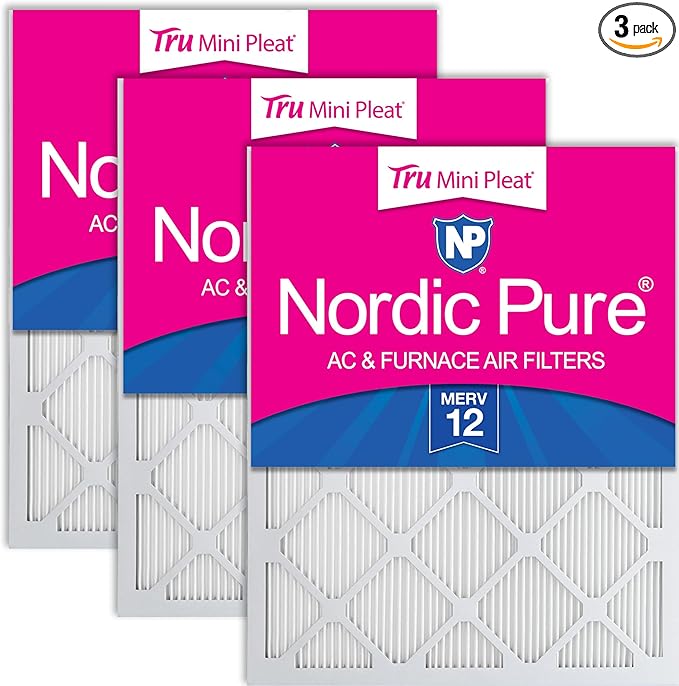 Nordic Pure 12x20x1 (Actual Size: 11 1/2 x 19 1/2 x 3/4) Tru Mini Pleat MERV 12 AC Furnace Air Filters – 2.5X More Media for Longer-Lasting, High-Efficiency Filtration - 3 Pack