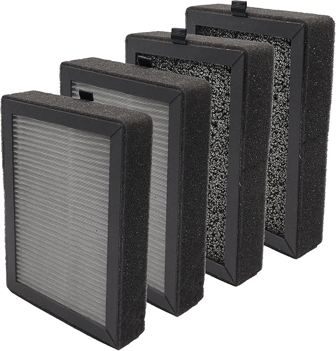 4 Packs LV-H128 Replacement Filter for levoit LV-H128 / PUURVSAS HM669A / ROVACS RV60, 3-Stage Filtration System Activated Carbon Filter, Black