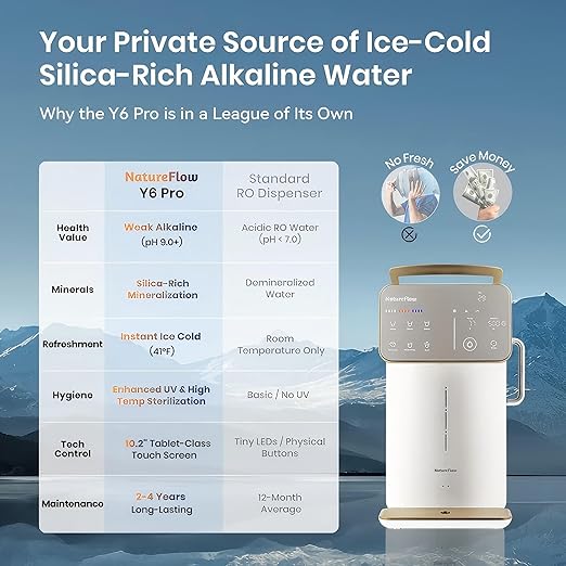 NatureFlow Y60EC Cold Reverse Osmosis Water Mineralization System — Featuring Natural Mineral Activation, 10-Stage RO Filtration, Ultra Dual UV, Alkaline Water,4:1 Pure-to-Drain Ratio