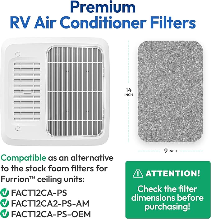 Premium RV AC Filter - Triple-Stage Replacement RV Filters Compatible w/Furrion Chill Air Conditioner FACT12CA Series - 9"x14" AC Filters for Camper, Motorhome, Travel Trailer, Fifth Wheel - 1Filter