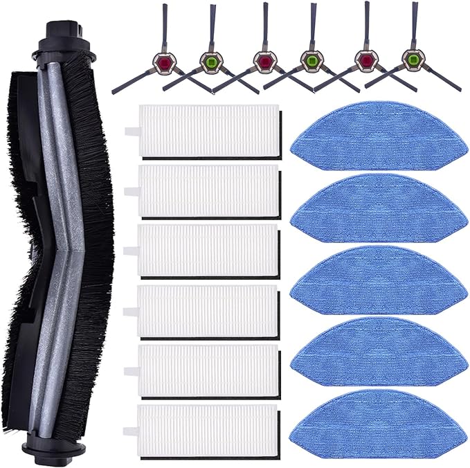 18 Pack Accessories Kit For Ecovacs Deebot OZMO U2 DGN22 U2 Pro Robot Vacuum Cleaner, 1 Main Brush, 6 Side Brush, 6 HEPA Filter, 5 Mop Cloth
