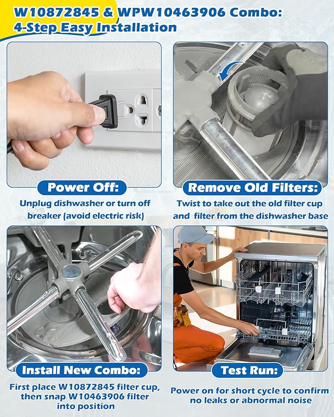 IWIWE W10872845 Dishwasher Pump Filter Cup & WPW10463906 Screen Filter - Compatible with Whirlpool/Kenmore/KitchenAid Dishwasher - Replaces AP6030094 PS11759673 W10393351 AP6021820 PS11755148 2312301