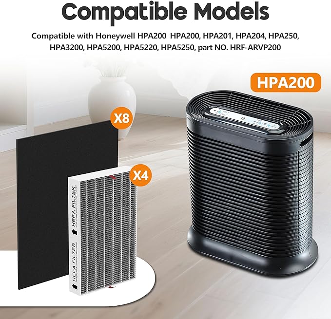 Upgraded HPA200 Carbon Mixed Replacement Filter Compatible with HRF-ARVP200 Series Air Purifi-er HPA200, HPA201, HPA202, HPA204, HPA250, HPA5200, 4 R Filter and 8 Activated Carbon Pre-filter A, 4 Pack