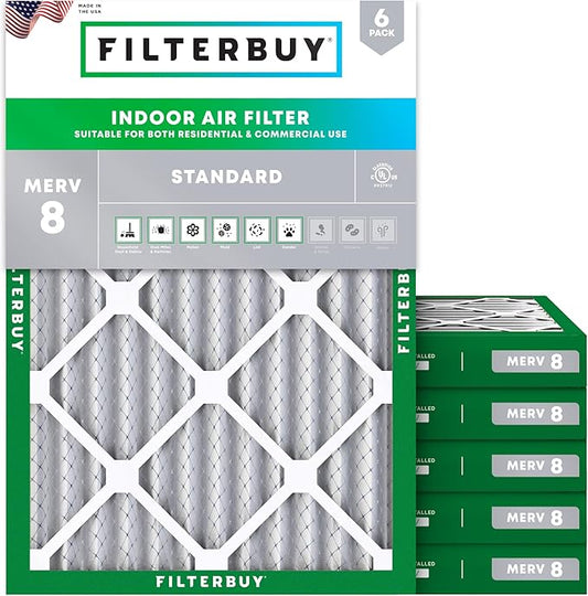 Filterbuy 24x30x2 Air Filter MERV 8 Essential Dust & Allergy Defense (6-Pack), Electrostatic Pleated HVAC AC Furnace Filters Replacement (Actual Size: 23.50 x 29.50 x 1.75)