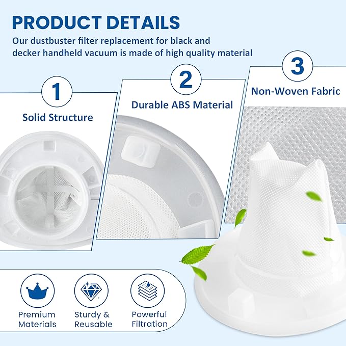 6 Pack Filter Replacement for Black and Decker Power Tools VF110 Dustbuster Cordless Hand Vacuum CHV1410L CHV9610 CHV1210 CHV1410 CHV1510 BDH2000L, 90558113-01