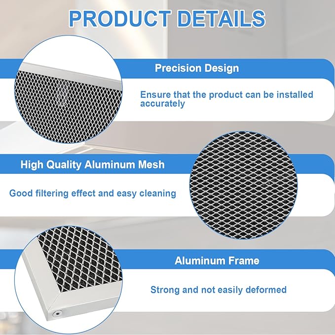 RLX6100 Range Hood Charcoal Filter Compatible with Broan Nutone Replacement SL6200H RL6200 SM6500, 8.4x11.2x0.36 Inch