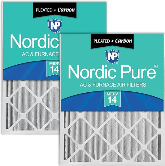 Nordic Pure 20x25x4 (Actual Size: 19 1/2 x 24 1/2 x 3 5/8) Pleated Air Filters MERV 14 Plus Carbon 2 Pack