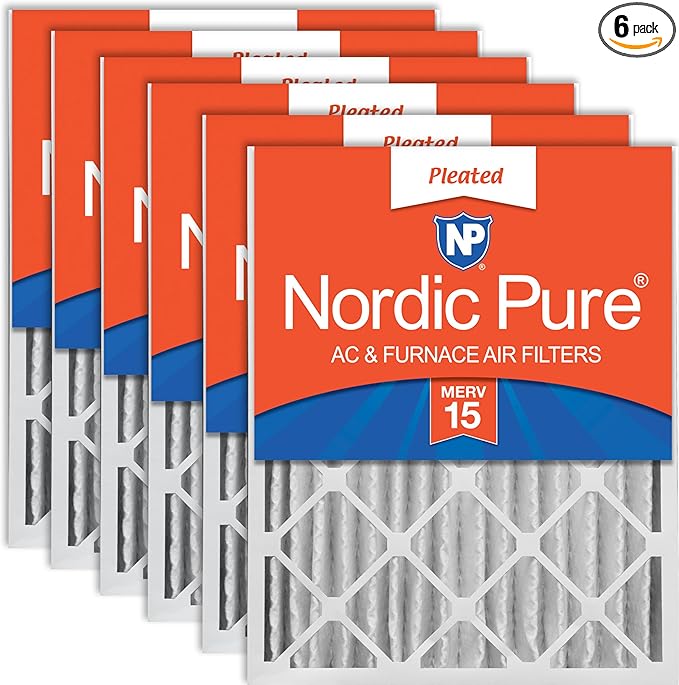 Nordic Pure 20x24x4 (Actual Size: 19 3/8 x 23 3/8 x 3 5/8) Pleated MERV 15 Air Filters 6 Pack