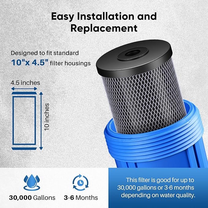 PUREPLUS 5 Micron 10"x4.5" Whole House Water Filter Replacement Bundle 3 Pack – 1× CTO Chlorine Taste Odor Reduction + 2× KDF Heavy Metal Filter – Fits Standard Housings GXWH40L, WFHDC8001, FXHTC