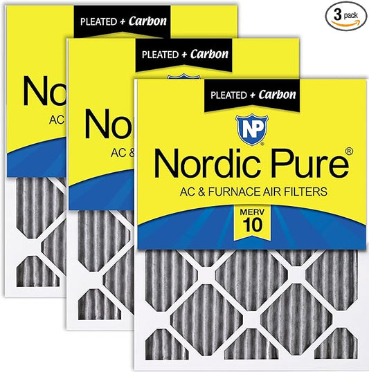Nordic Pure 15x20x1 (Actual Size: 14 1/2 x 19 1/2 x 3/4) Furnace Air Filters MERV 10 Pleated Plus Carbon 3 Pack