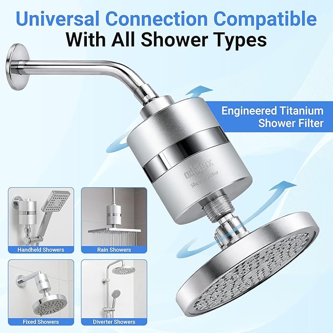 ADX-PRO-7 Long Lasting Titanium Aluminum Shower Filter – Independently Tested to NSF/ANSI 177 Standards, Reduces 99% Chlorine & Heavy Metals, Water Softener Filter (chrome, 1 Filter & Tool Kit)