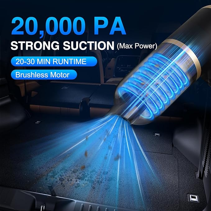 2-in-1 Handheld Vacuum & Blower with 20000PA Suction – 0.76 lb Weighs Mini Vacuum Cleaner Cordless for Quick Car, Home, Hand Vac with HEPA Filter & 5 Attachments