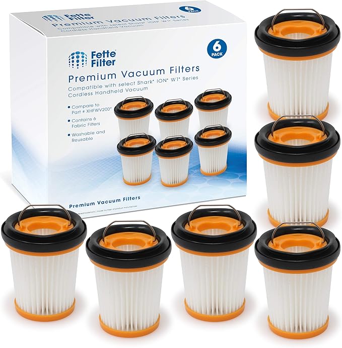 Fette Filter - Fabric Vacuum Filter Compatible with Shark ION W1 Cordless Handheld Vacuum WV200, WV201, WV205, WV220. Compare to Part # XHFWV200 (Pack of 6)