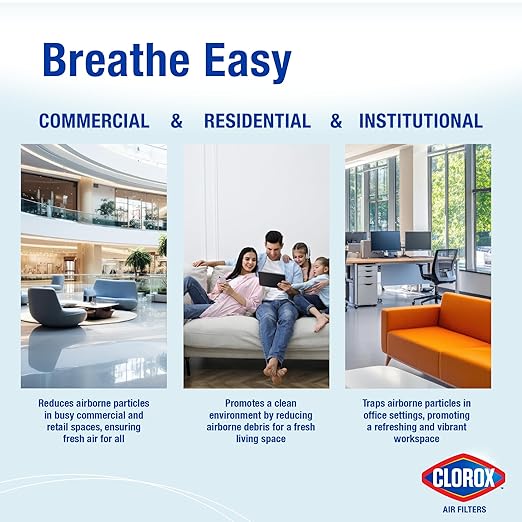 Clorox 16x20x1 Air Filter, MERV 11 Pleated HVAC AC Furnace Air Filters for Dust, Pollen and Pet Dander, MPR 1000 & FPR 7 – Pack of 4