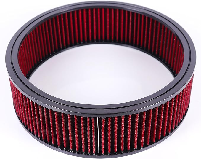 14"x4" Air Cleaner Air Filter Element Round Replacement Washable Reusable Compatible with Chevrolet Buick Ford GMC Mopar Oldsmobile Pontiac Cotton Fiber High Flow (Red)