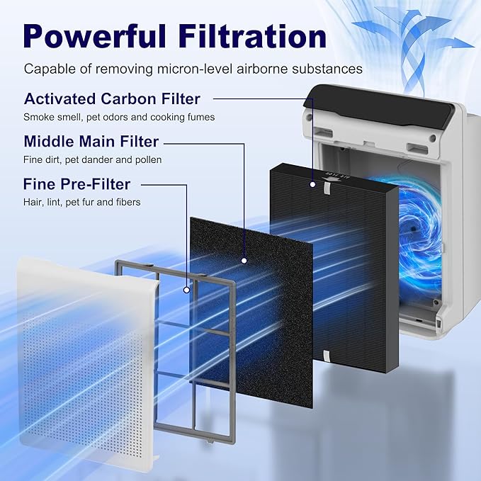 4 Pack 115115 Smoke Remover Replacement Filter A for Winix PlasmaWave Air Purifier C535 5300 5300-2 6300 6300-2 P300 AM90 9000 5000 5000B C909 9800, Size 21 Filter, Black