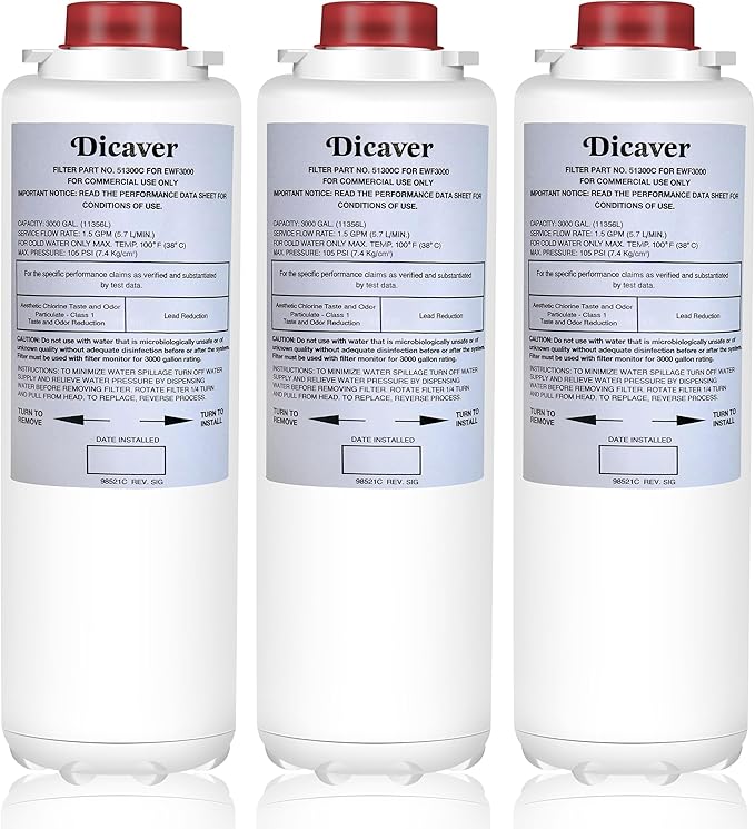 51300C Filters 9", Replacement for Elkay 51300C EWF3000 Filter NSF/ANSI 42 Certified, Compatible with Ezh2o Filter Replacement Bottle Stations,High Capacity 51300C 3000 Gallon(No Chip)Pack of 3