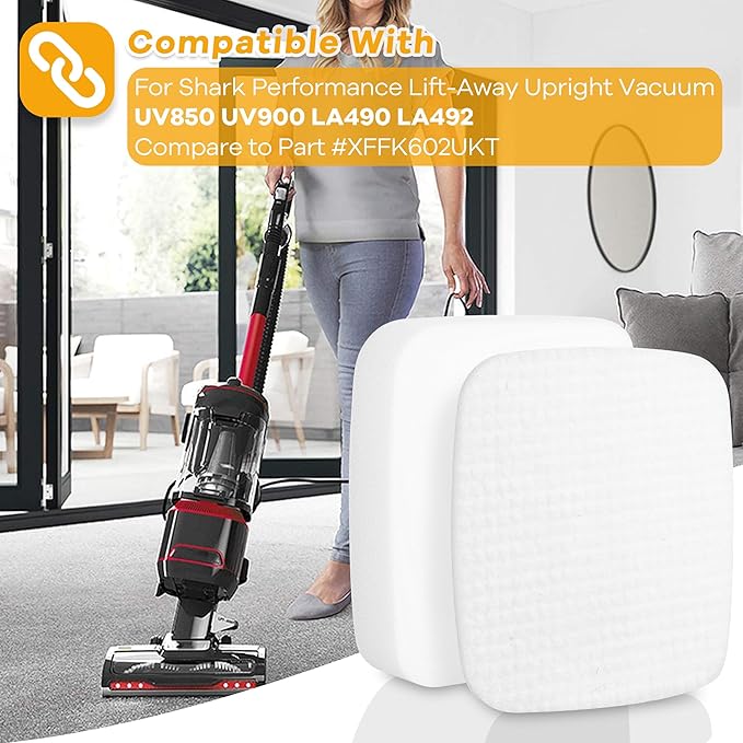 4Pack UV850 Felt & Foam Filters Replacement for Shark Performance Lift Away UV850 UV900 LA490 LA492 DuoClean Upright Vacuum Cleaner, Compare to Part #XFFK602UKT