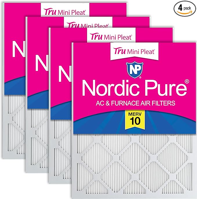 Nordic Pure 16x20x1 (Actual Size: 15 1/2 x 19 1/2 x 3/4) Tru Mini Pleat MERV 10 AC Furnace Air Filters – 2.5X More Media for Longer-Lasting, High-Efficiency Filtration - 4 Pack