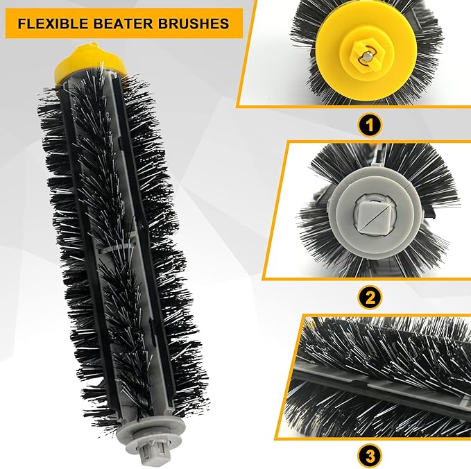 Replacement Brushes Fit for i-Robot Room-ba 600 & 700 Series 614 630 635 640 645 650 660 675 680 690 695 760 770 780 Robot Vacuum Cleaner Includes 3 Sets Bristle & Flexible Beater Brush Kit