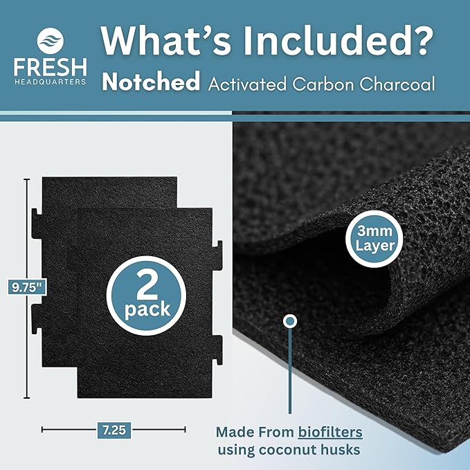 Notched Activated Carbon Microwave Hood Filters - Replacement Filter Compatible for Whirlpool OTR & KitchenAid Models (W1128298) - Microwave Charcoal Filter - 9.75" x 7.25", 2-Pack - Made in USA