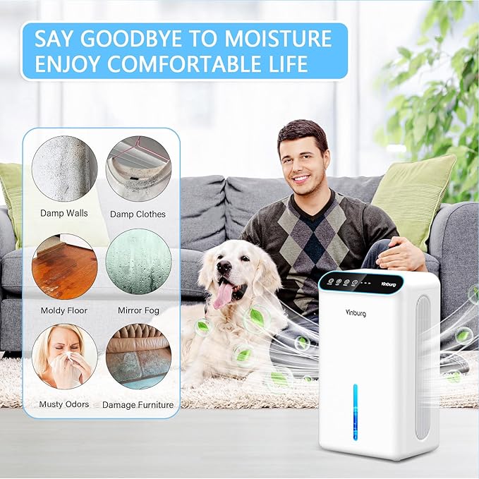 Dehumidifier for Home 1000 sq.ft - Small Quiet Dehumidifier with Auto Shut Off, Aromatherapy, 3 Gear Timer, Sleep Mode, 7-Color LED Light, Drain Hose for Bedroom, Bathroom, Basement, RV(Milky White)