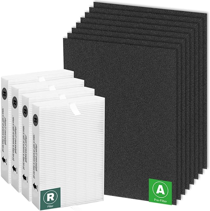 APPLIANCEMATES HPA100 Replacement Filters for Honeywell HRF-ARVP100 Series Air Purifier HPA094 HPA101 HPA104 HPA105 HPA106 HPA3100 HPA5100 and HPA5150, 4 R and 8 Carbon Pre-Cut Pre-Filters A