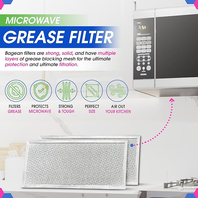 Microwave Filter Replacement 5.78" x 12.91" Fits W10208631A Whirlpool Microwave Filter - Aluminum Mesh Screen Grease Filters - Freshens and Filters Kitchen Air in Over the Stove Oven Vent Fan (2-Pack)