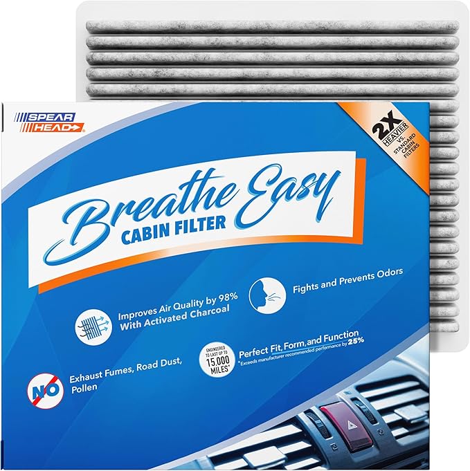 Spearhead Odor Defense Breathe Easy Cabin Filter | Fits 2001-2005 IS300, 1999-2003 RX300, 2001-2007 Highlander Like OEM | Up to 25% Longer Lasting w/Activated Carbon (BE-138)