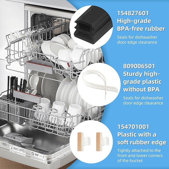 154827601 for Frigidaire Dishwasher Door Seal Gallery Parts Kenmore Electrolux Dishwasher, Seal Replacement Including 809006501 Bottom Door Gasket&154701001 Splash Shield Kit by APPLIANCEMATES
