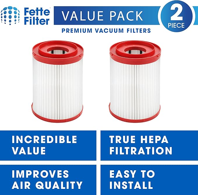 Fette Filter - 49-90-1977 Large Wet/Dry Vacuum HEPA Filter Compatible with Milwaukee M18 Fuel Wet/Dry Vacuums Models 0910-20, 0920-20, 0920-22HD, 0930-22HD, 0931-20 - Part # 49-90-1977 Pack of 2