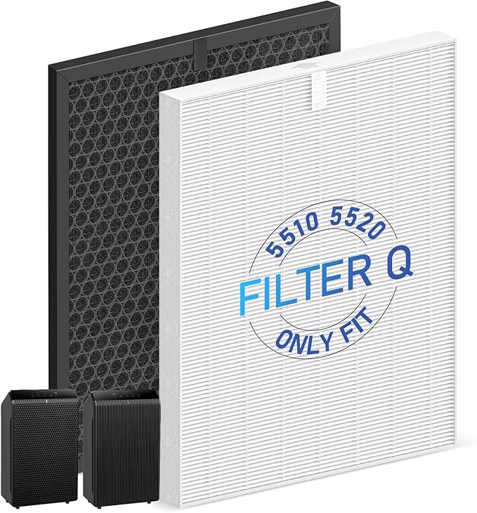 5510 5520 Filter Q For Winix 5510 5520 Air Purifier Filter Replacement 1712-0123-00 For Large Room 1882 Ft²/Hr, 1 Middle Filter & 1 Activated Carbon Filter Captures Pet Dander, Smoke, Dust, Pollen