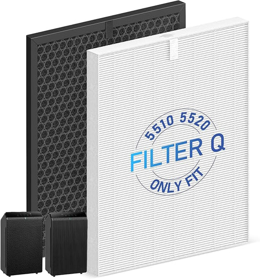 5510 5520 Filter Q For Winix 5510 5520 Air Purifier Filter Replacement 1712-0123-00 For Large Room 1882 Ft²/Hr, 1 Middle Filter & 1 Activated Carbon Filter Captures Pet Dander, Smoke, Dust, Pollen