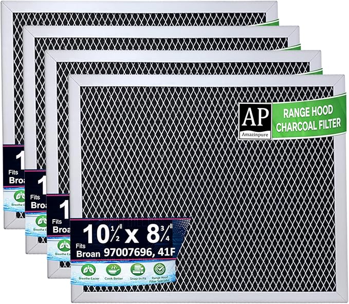 4 Pack Range Hood Filter 97007696 Aluminum Charcoal Combo Compatible with Whirlpool W10355450 Broan Nutone 6105C 41F 413023 41000 46000 11000 4341999 4378581 (8.75 x 10.5) in