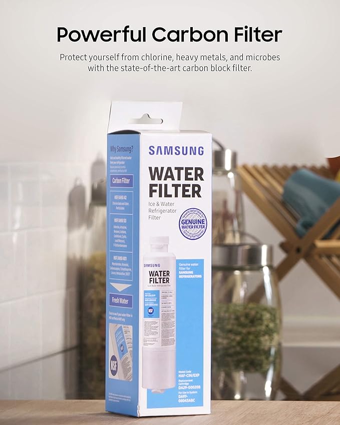 Samsung HAF-CIN-2P/EXP Genuine Refrigerator Water Filter, Reduces 99% of Harmful Contaminants for Clean, Clear Drinking Water, 6-Month Life, Easy Install, Pack of 2