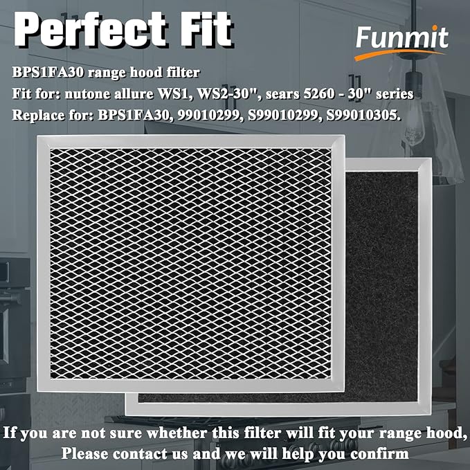 97007696 Replacement Filter For B-Roan - 10.5 X 8.75 Range Hood Filter Compatible with Stove Vent Fan With Aluminum Mesh Charcoal Combo By Funmit- Replaces 6105c 97007697-2 Pack