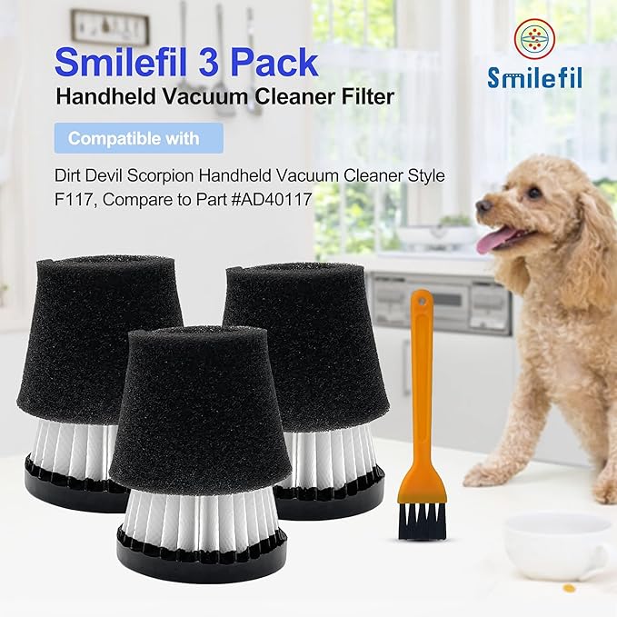 3 Pack Handheld Vacuum Cleaner Filter Compatible with Dirt Devil Scorpion Handheld Vacuum Cleaner Style F117, Compare to Part #AD40117