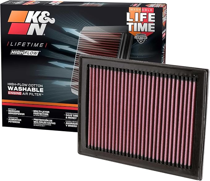K&N High-Flow Original Lifetime Engine Air Filter: Increase Power: Premium, Washable: Compatible with 2008-2022 Chervolet/Infiniti/Nissan: (See Product Description for Select Models) 33-2409