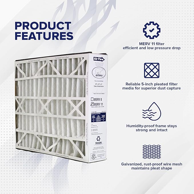 Trion Air Bear 20 x 25 x 5 Inch MERV 11 High Performance Air Purifier Filter Replacement for Air Cleaner Purification Systems, White (6 Pack)
