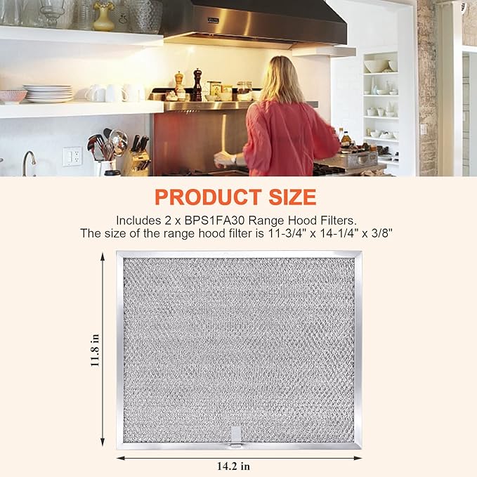 【ALUMINUM UPGRADED】BPS1FA30 Range Hood Filter 11-3/4" x 14-1/4" x 3/8" (2 Pack) by Beaquicy - Replacement for Bro-an, Nutone Mesh Aluminum Grease Range Hood -Replaces 99010299 S99010299 S99010305