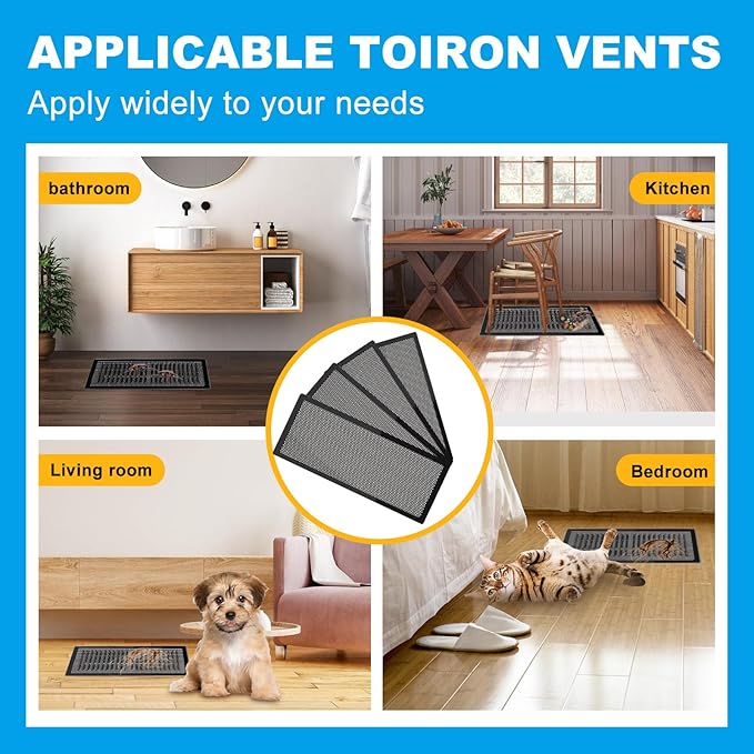 4 PCS Magnetic Vent Covers-4x10 Magnetic Air Vent Covers with Mesh Screen for Floor/Wall/Ceiling Registers-Easy to Install, Secure Fit, Durable Design-Black